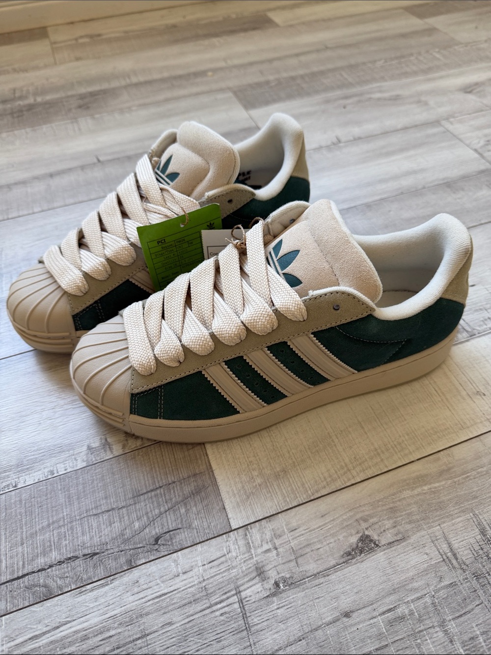 adidas Men’s Green Superstar St Sneakers with Cream Accents